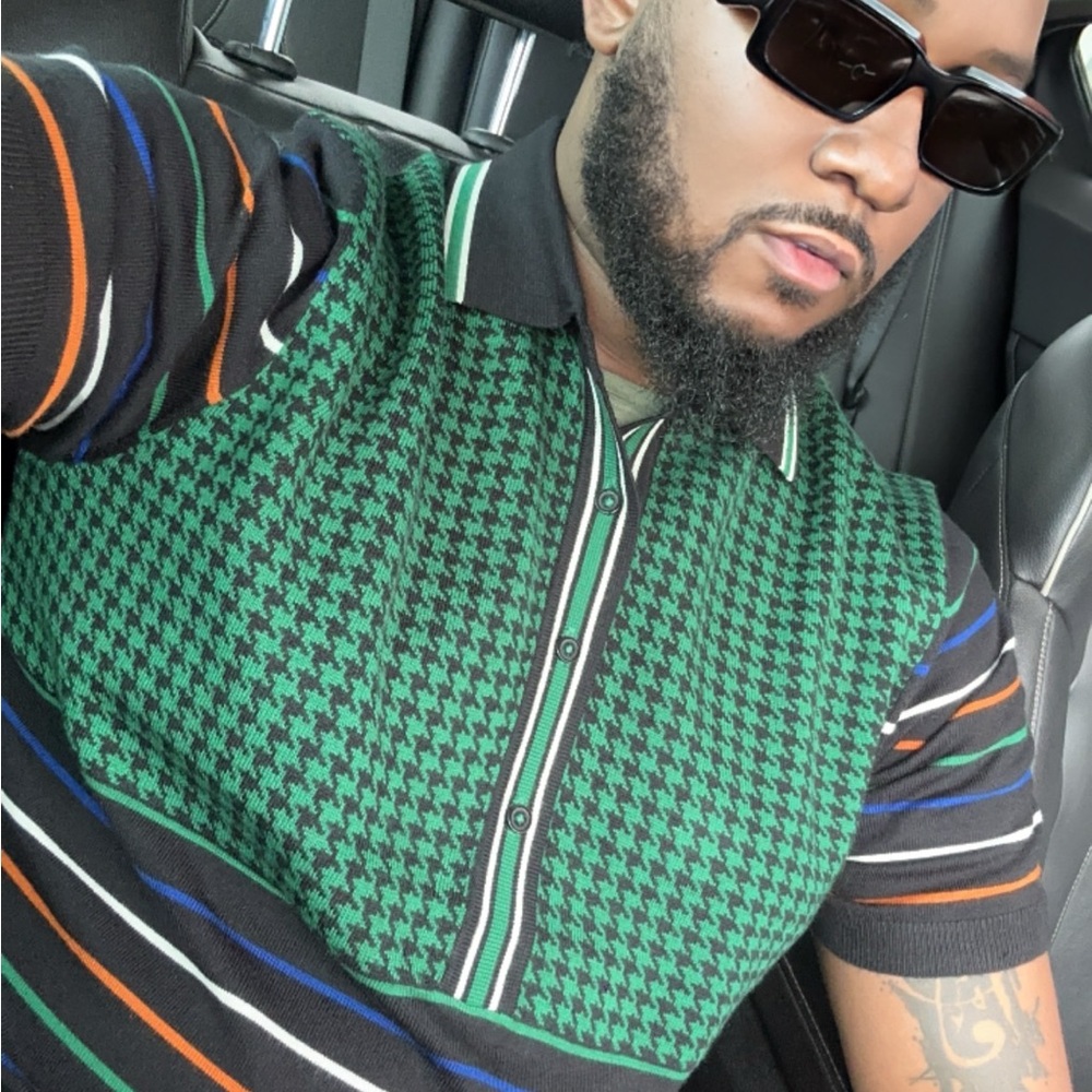 Murano Green and Black Polo Shirt with Striking Design